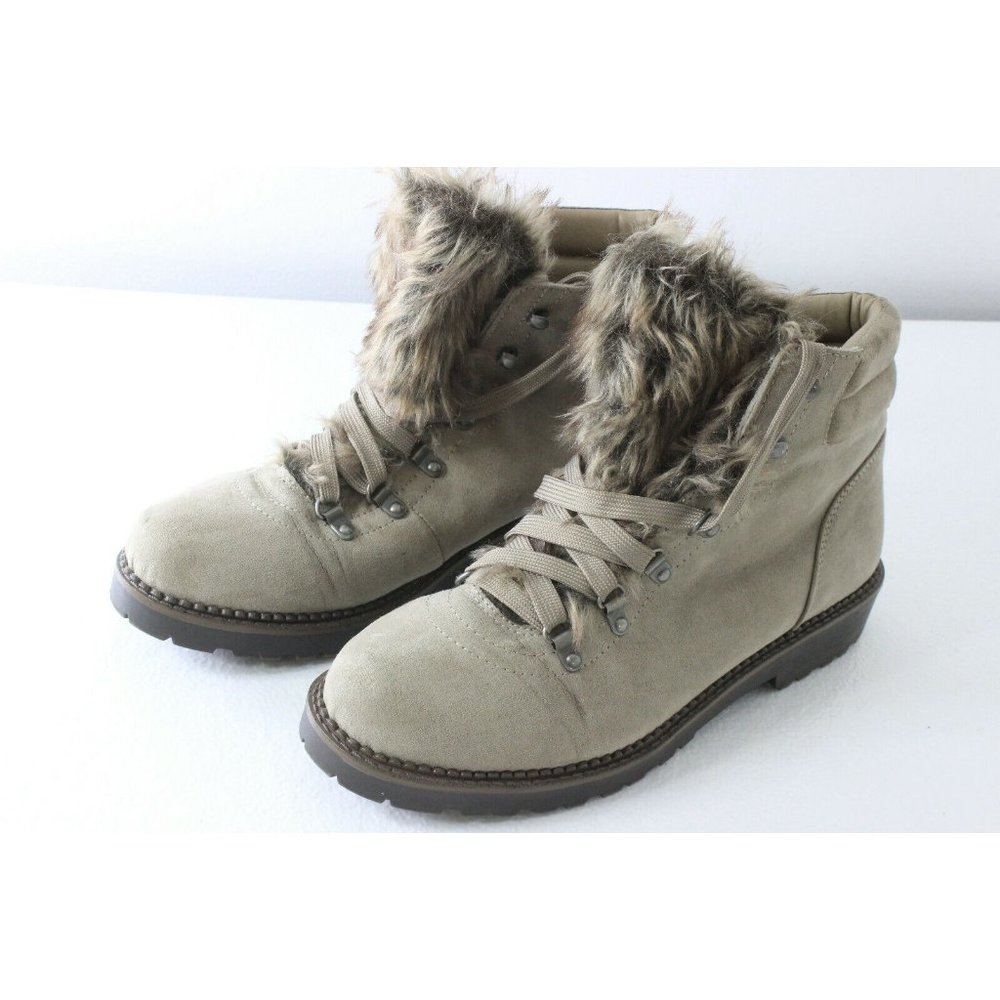 Unionbay Womens Sz 11 M Faux Fur Boots Gray Suede